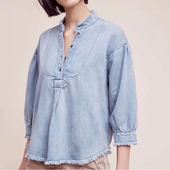 Anthropologie Holding Horses Blue Chambray Blouse sz S - Picture 2 of 7